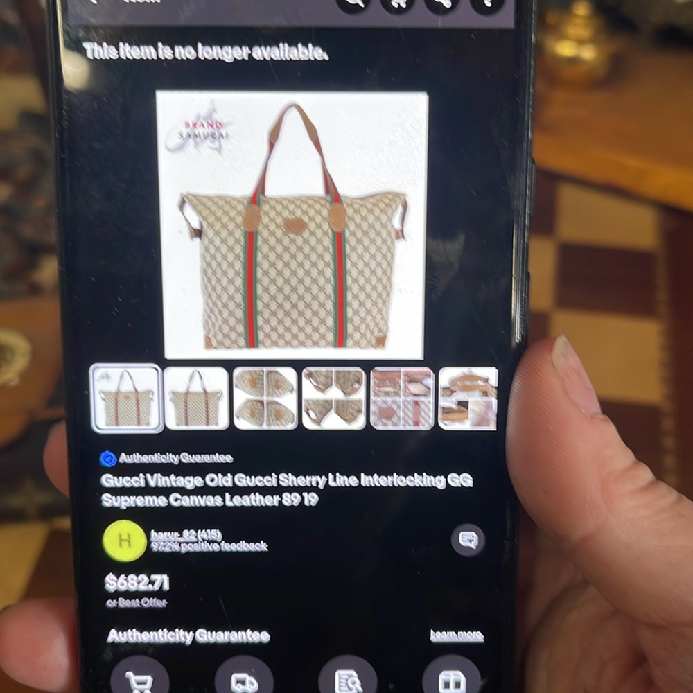 Gucci Beige GG Supreme Tote with Green and Red Web Straps - Picture 12 of 12